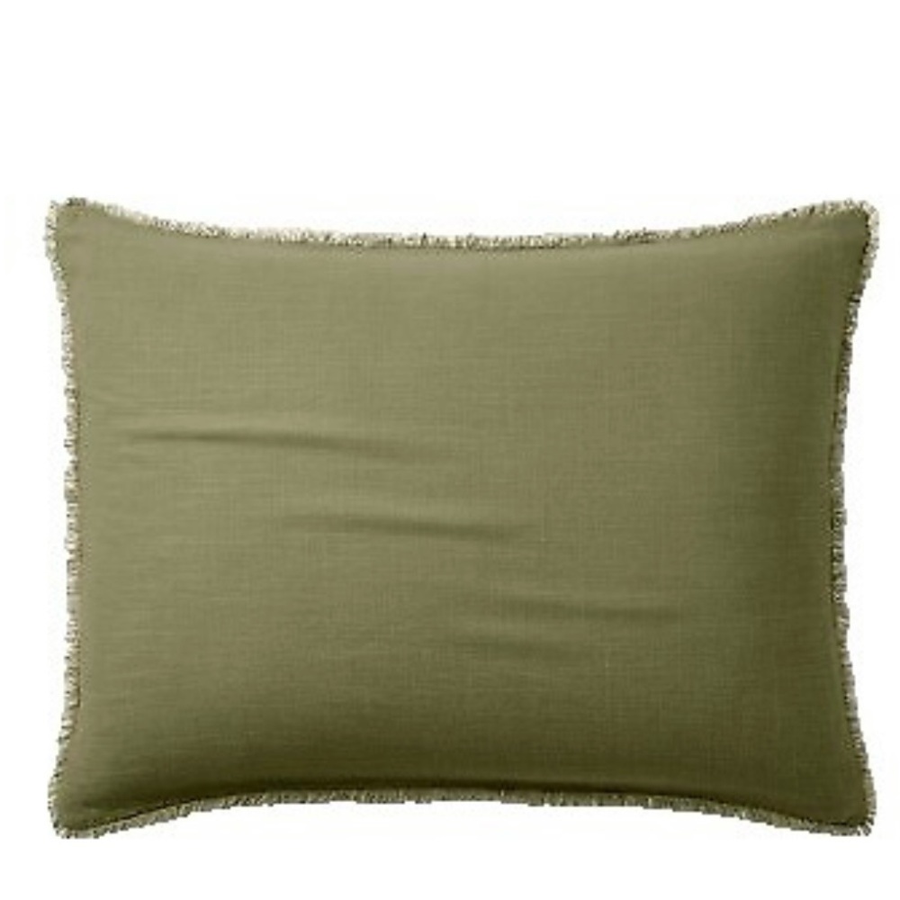 NWOT CASALUNA Moss Olive Green Linen Blend Sham KING Fringe Neutral Earthy Luxe